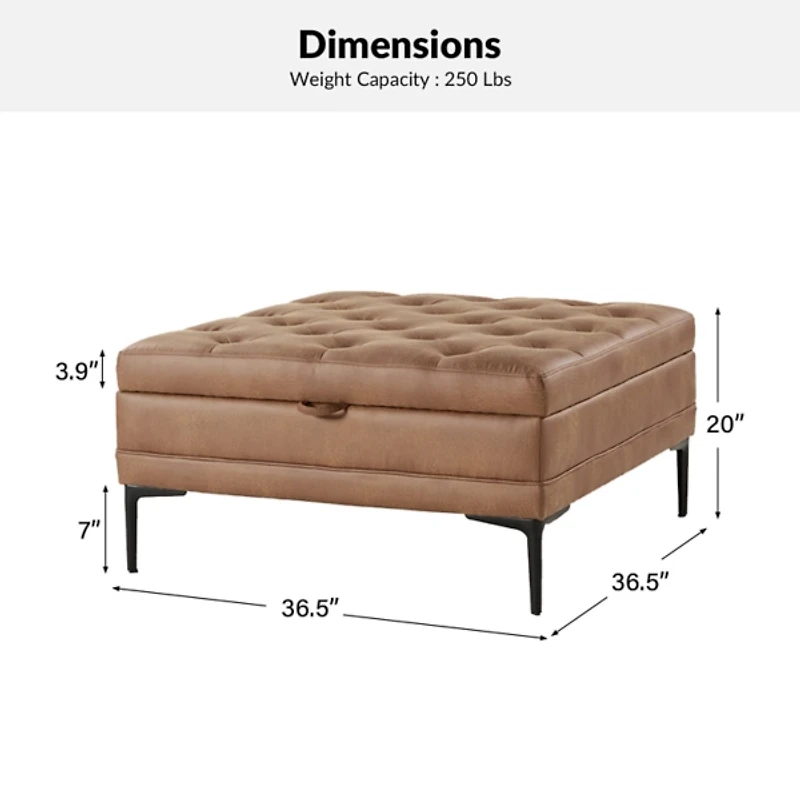 Camel Faux Leather Irvin Flip-Top Storage Ottoman