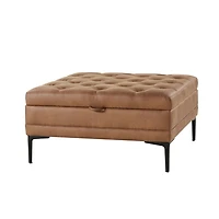 Camel Faux Leather Irvin Flip-Top Storage Ottoman
