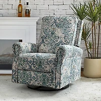 Blue Floral Kaspar Swivel Manual Recliner