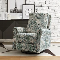 Blue Floral Kaspar Swivel Manual Recliner