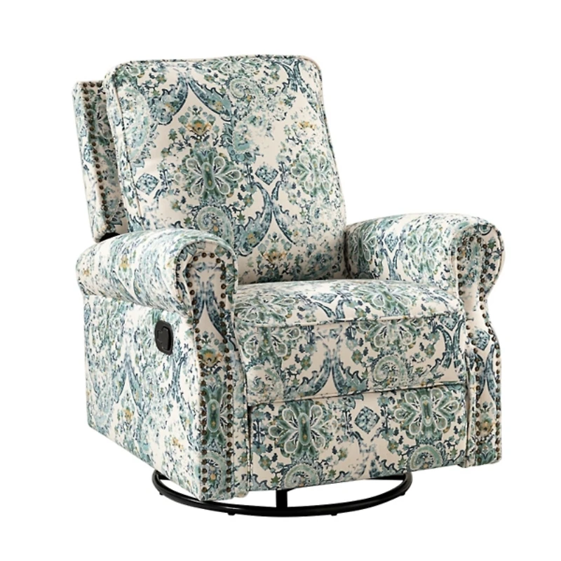Blue Floral Kaspar Swivel Manual Recliner