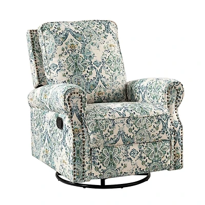 Blue Floral Kaspar Swivel Manual Recliner