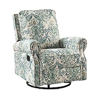 Blue Floral Kaspar Swivel Manual Recliner