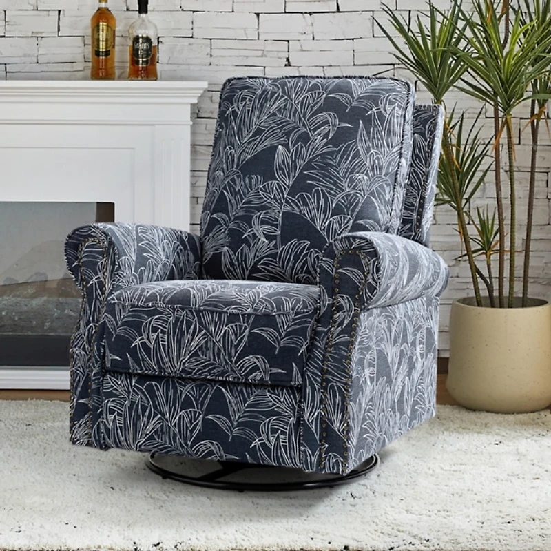 Navy Leaves Kaspar Swivel Manual Recliner