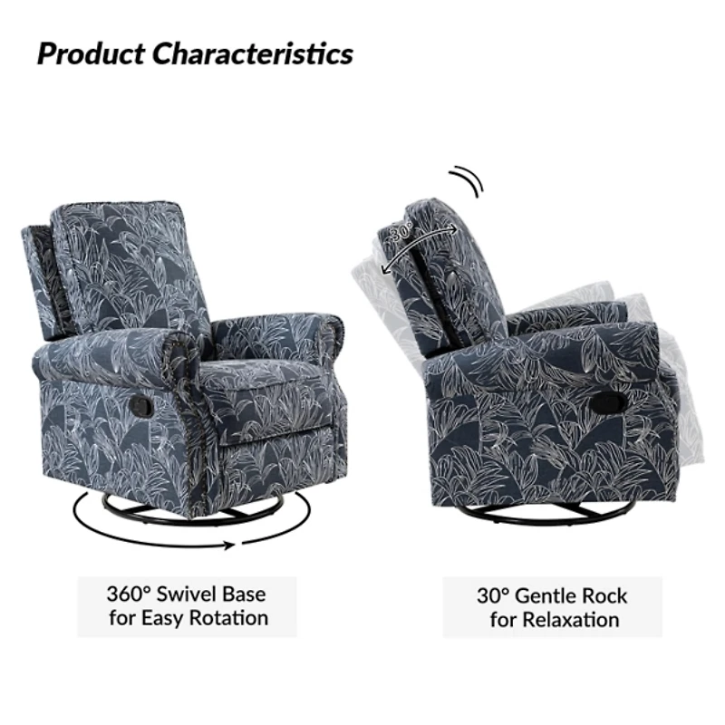 Navy Leaves Kaspar Swivel Manual Recliner