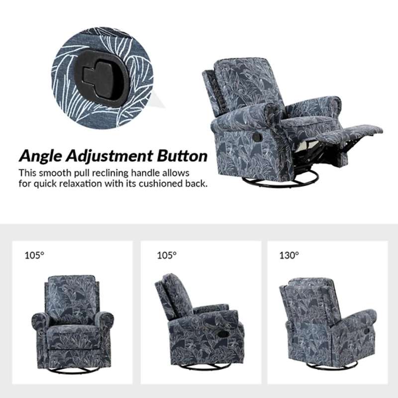 Navy Leaves Kaspar Swivel Manual Recliner