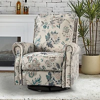 Teal Floral Kaspar Swivel Manual Recliner