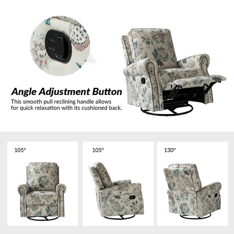 Teal Floral Kaspar Swivel Manual Recliner