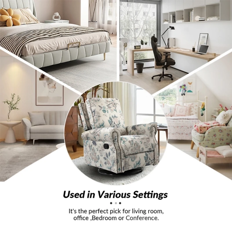 Teal Floral Kaspar Swivel Manual Recliner