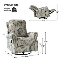 Teal Floral Kaspar Swivel Manual Recliner