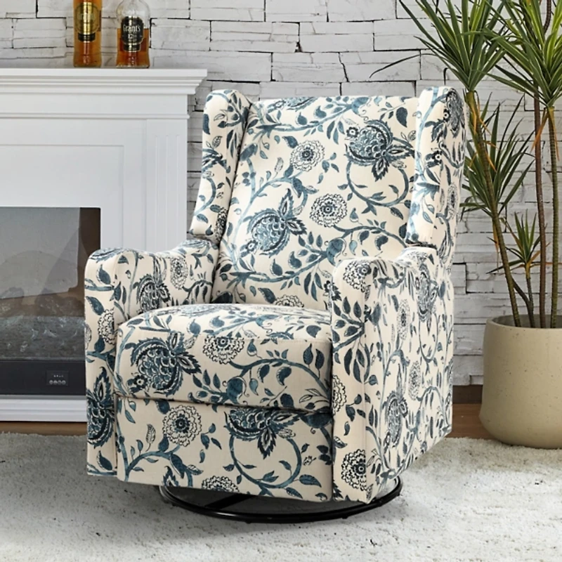 Blue Floral George Wingback Recliner