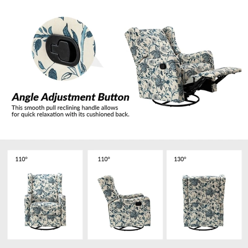 Blue Floral George Wingback Recliner