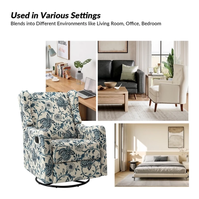 Blue Floral George Wingback Recliner