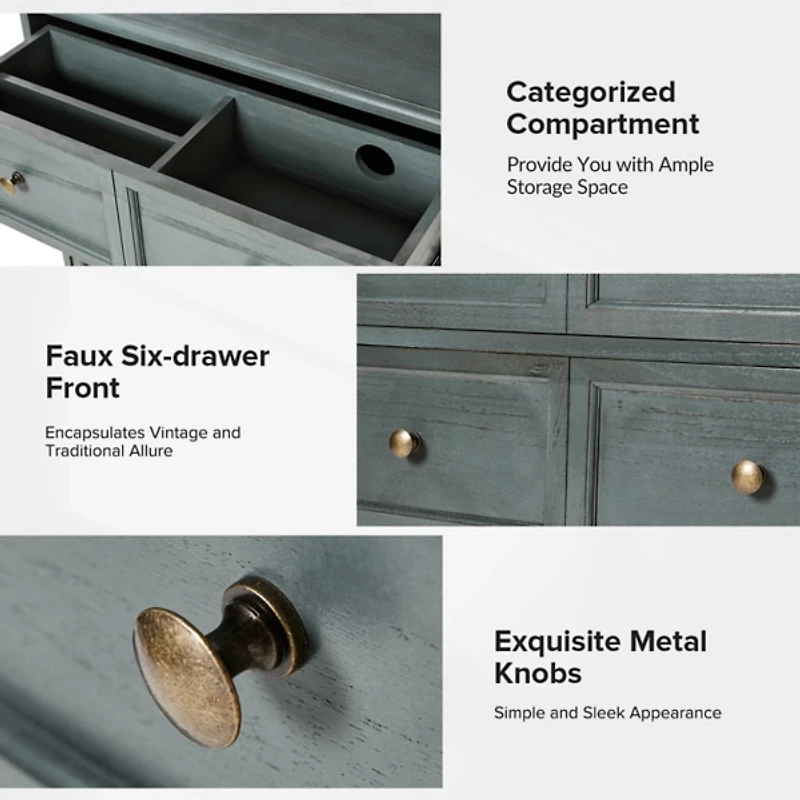 Rustic Blue Hippe 3-Drawer Charging Nightstand