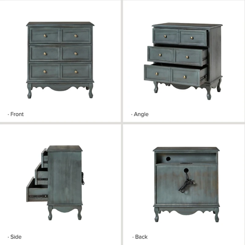 Rustic Blue Hippe 3-Drawer Charging Nightstand