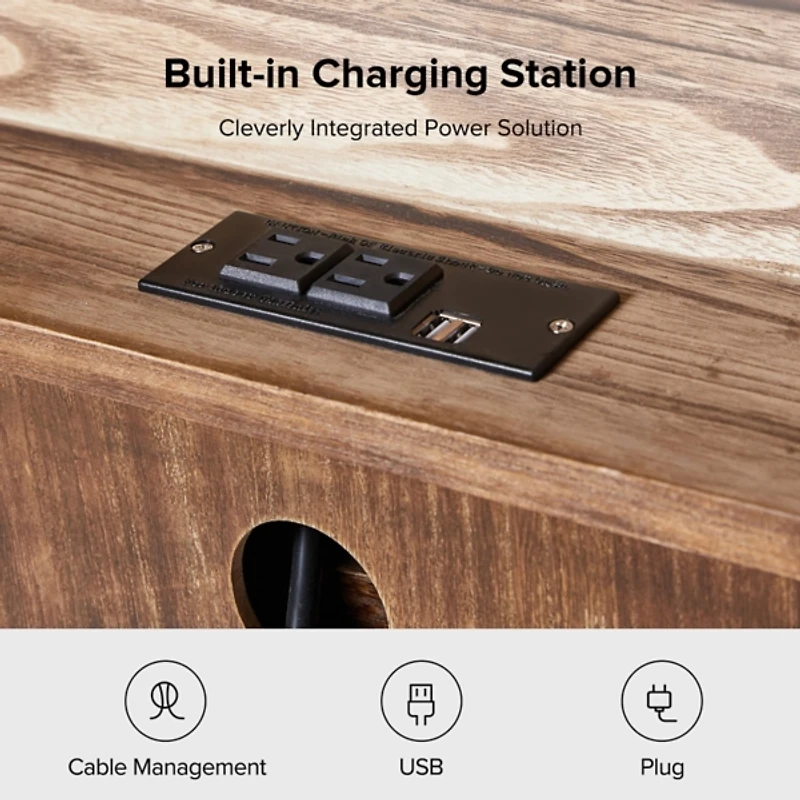 Rustic Walnut Hippe 3-Drawer Charging Nightstand