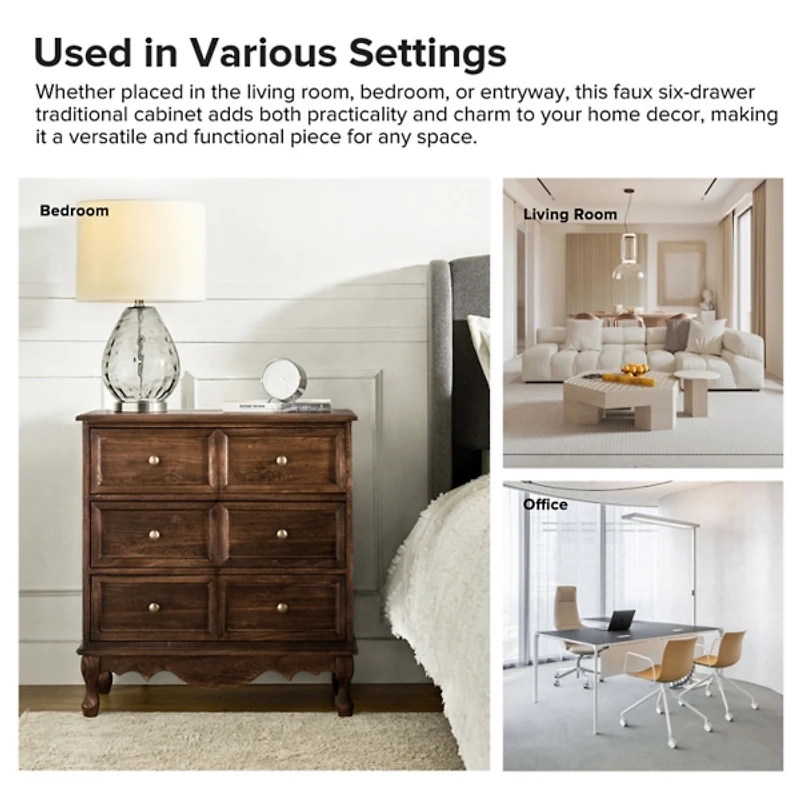 Rustic Walnut Hippe 3-Drawer Charging Nightstand