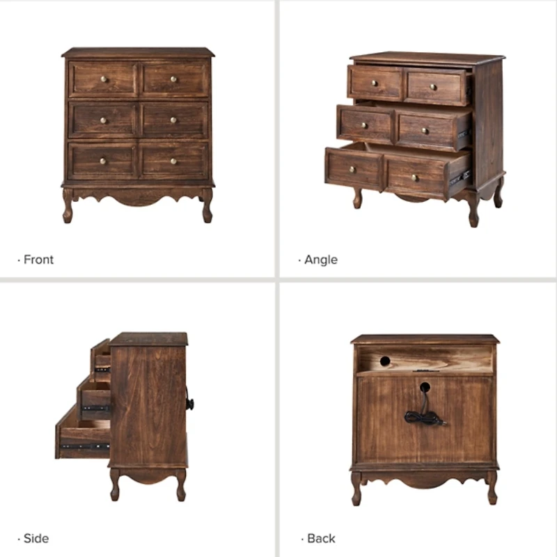 Rustic Walnut Hippe 3-Drawer Charging Nightstand