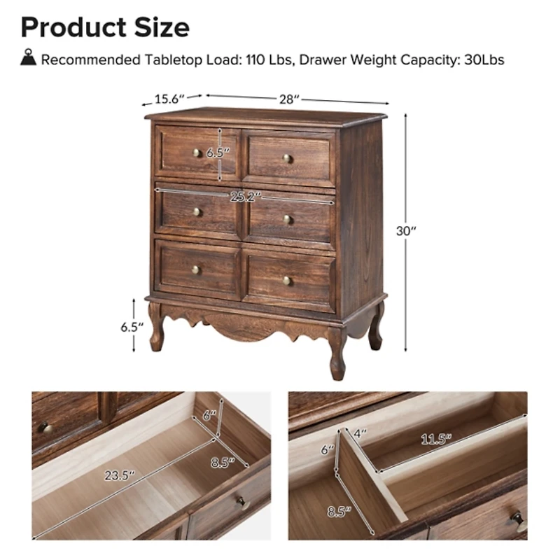 Rustic Walnut Hippe 3-Drawer Charging Nightstand