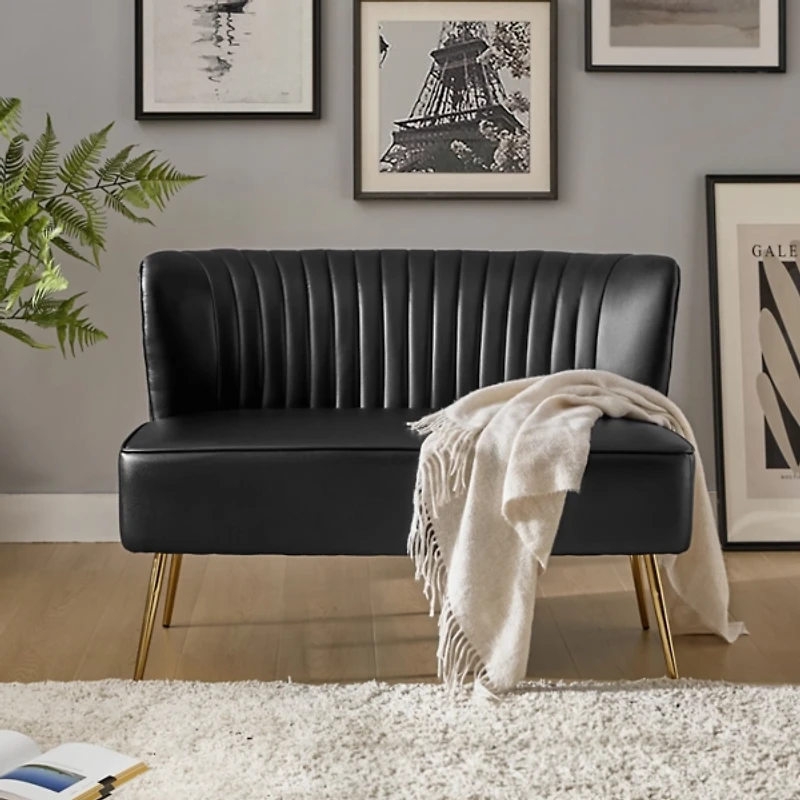 Black Faux Leather Monica Loveseat