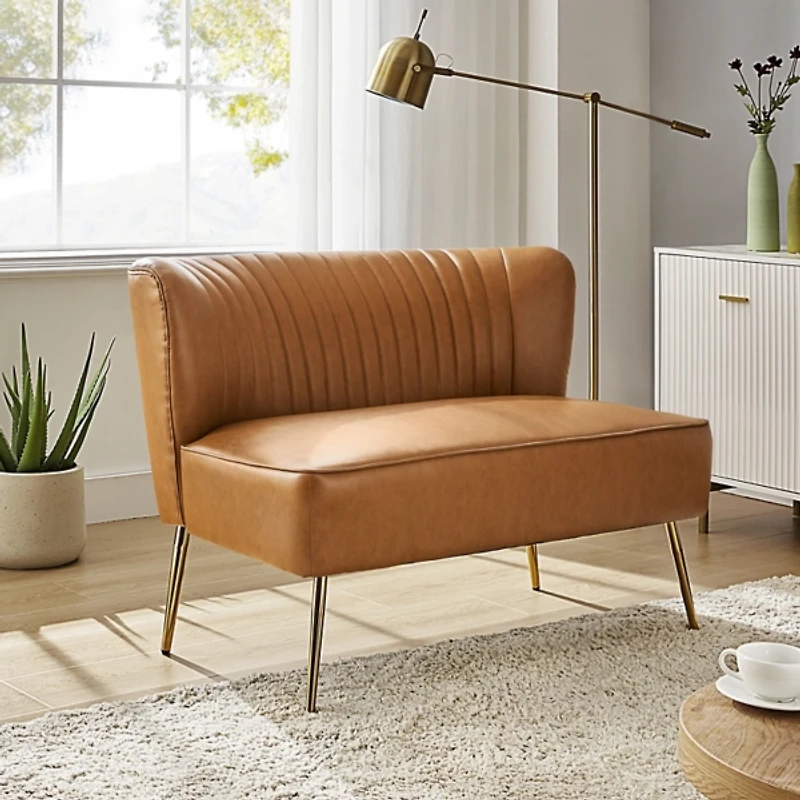 Camel Faux Leather Monica Loveseat