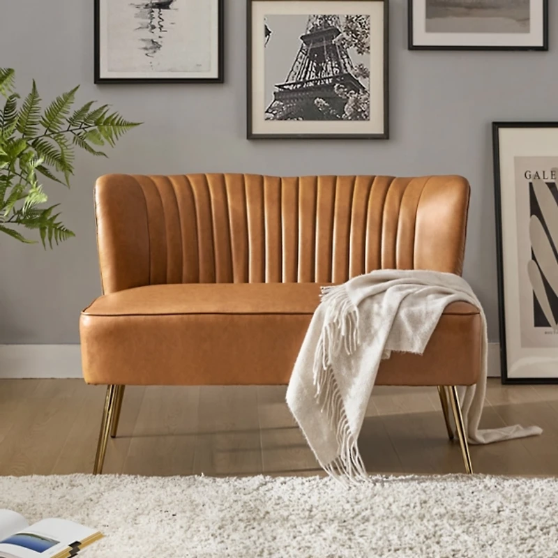 Camel Faux Leather Monica Loveseat