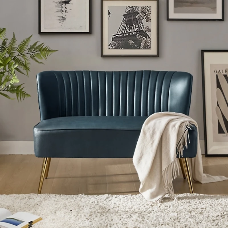 Turquoise Faux Leather Monica Loveseat