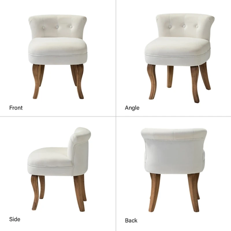 Ivory Velvet Lera Vanity Stool