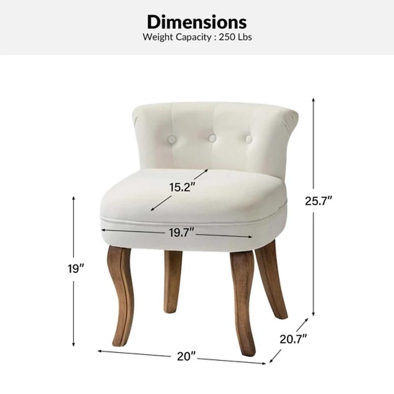 Ivory Velvet Lera Vanity Stool