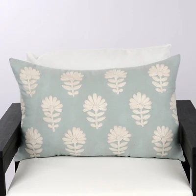 Blue Flowers Outdoor Lumbar Pillow