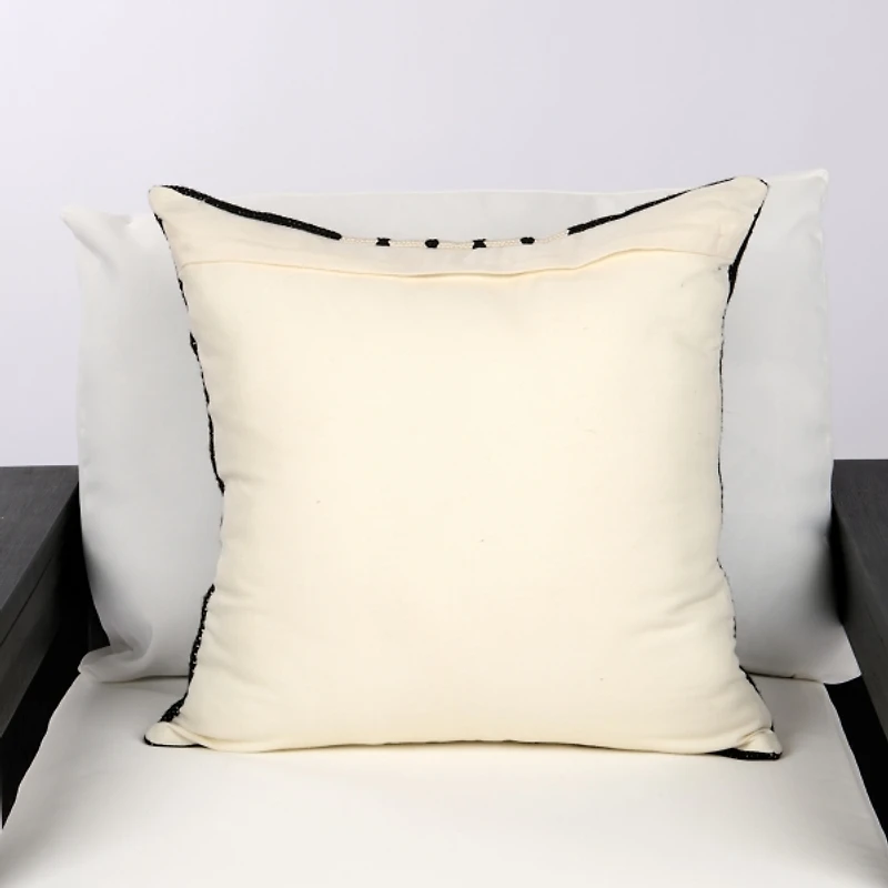 Black and Cream Woven Stripe Outdoor Pillow