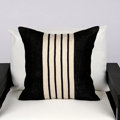 Black and Cream Woven Stripe Outdoor Pillow
