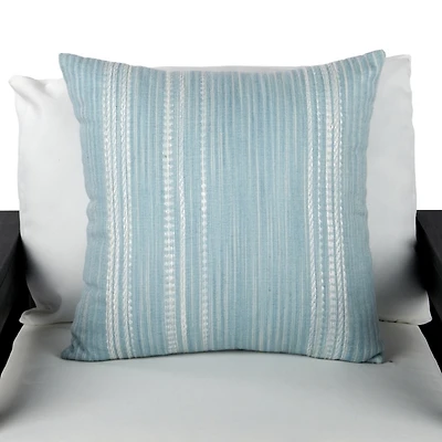 Distressed Blue Woven Stripe Outdoor Pillow