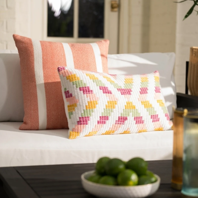 Pink Wide Stripe Outdoor Pillow