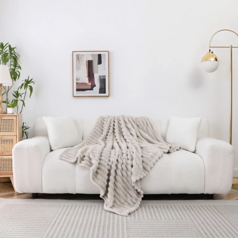 Beige Blaise Faux Fur Ribbed Throw