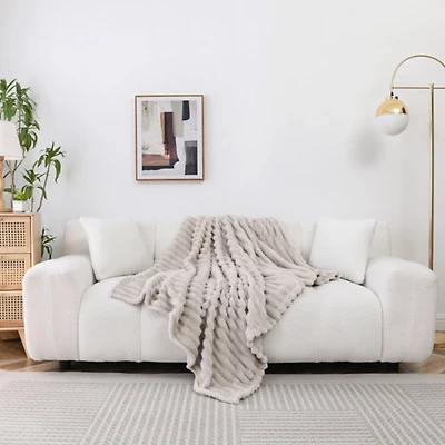 Beige Blaise Faux Fur Ribbed Throw