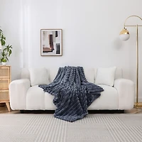Blue Blaise Faux Fur Ribbed Throw