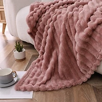 Rose Blaise Faux Fur Ribbed Throw