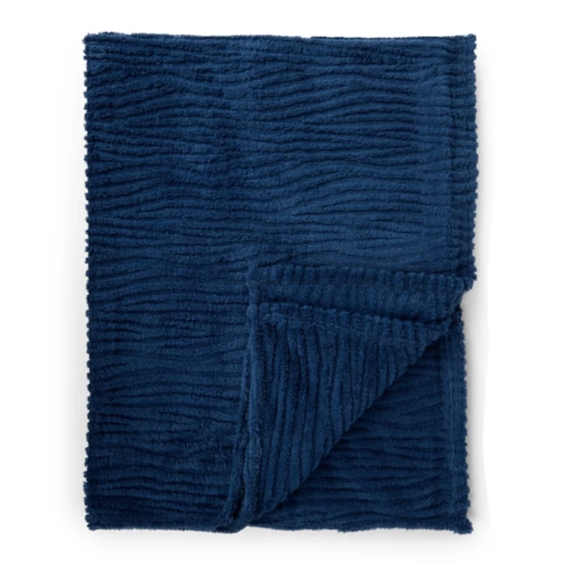 Navy Storm Faux Fur Throw