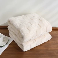 Cream Zane Faux Fur Checkered Throw