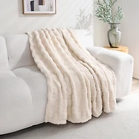 Cream Zane Faux Fur Checkered Throw