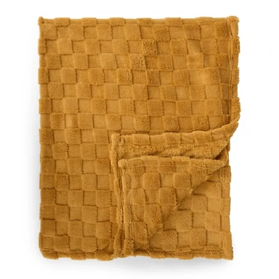 Gold Zane Faux Fur Checkered Throw