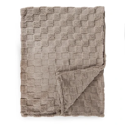 Silver Zane Faux Fur Checkered Throw
