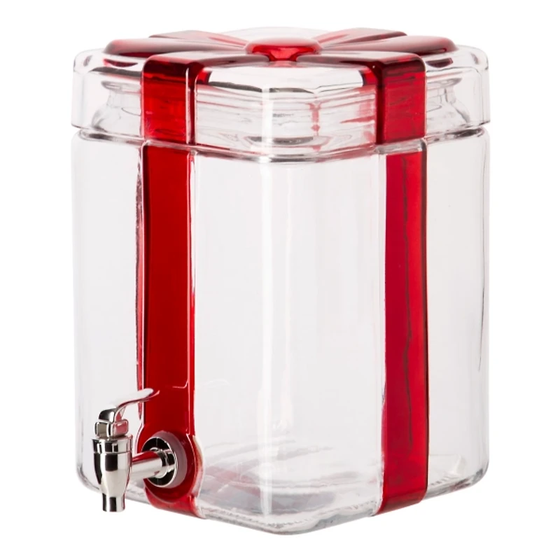 Christmas Red Bow 1.5 Gal Square Drink Dispenser