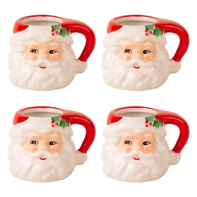 Vintage 3D Santa Christmas Espresso Mugs, Set of 4