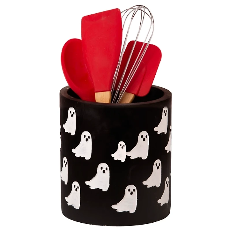 Debossed Ghosts Black Ceramic Crock