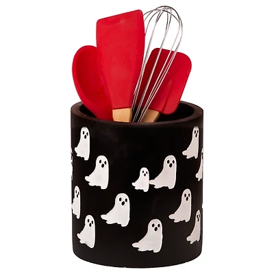 Debossed Ghosts Black Ceramic Crock