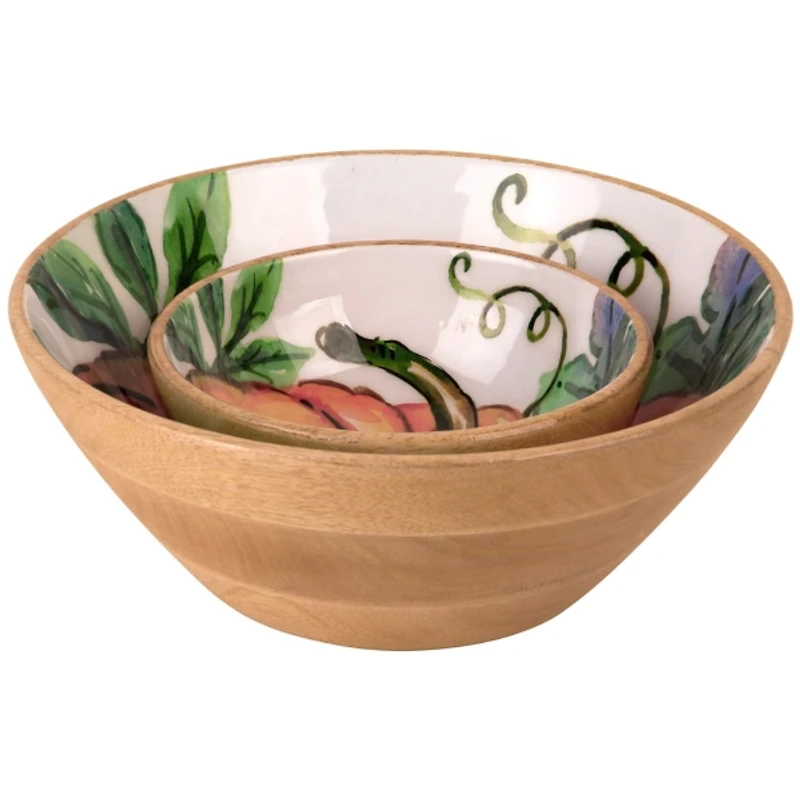 Wood Bowl with Enamel Pumpkin, 6.5 in.