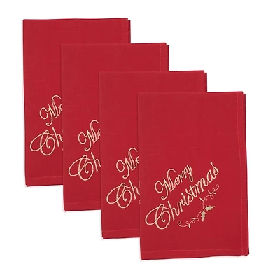 Red and Gold Merry Christmas Napkins, Set of 4