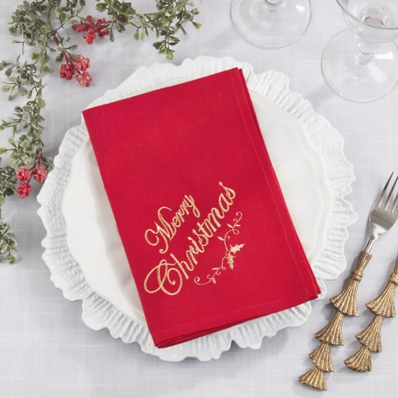 Red and Gold Merry Christmas Napkins, Set of 4